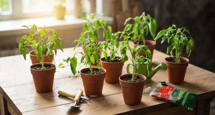 Всего 1 чайная ложка на литр воды — и рассада перцев толще пальца: коренастые "дубки" на подоконнике