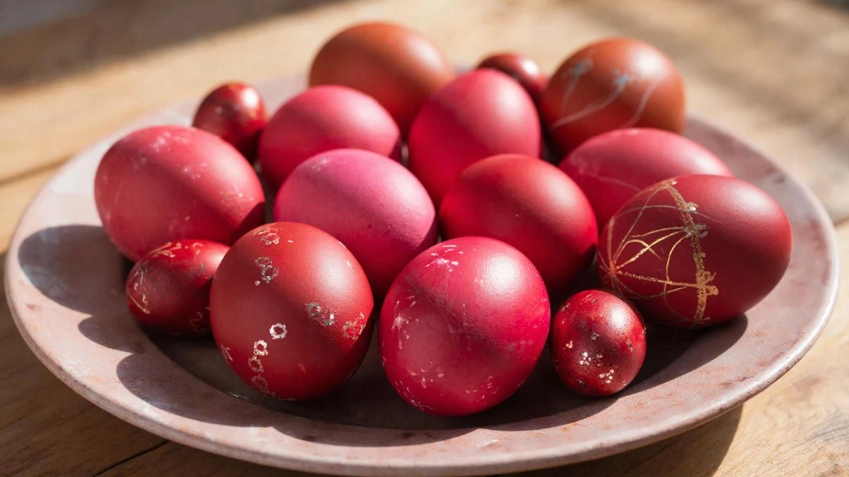 Не яйца, а гранатовый браслет на блюде: красители на Пасху покупаю только в овощном - старинный способ покраски