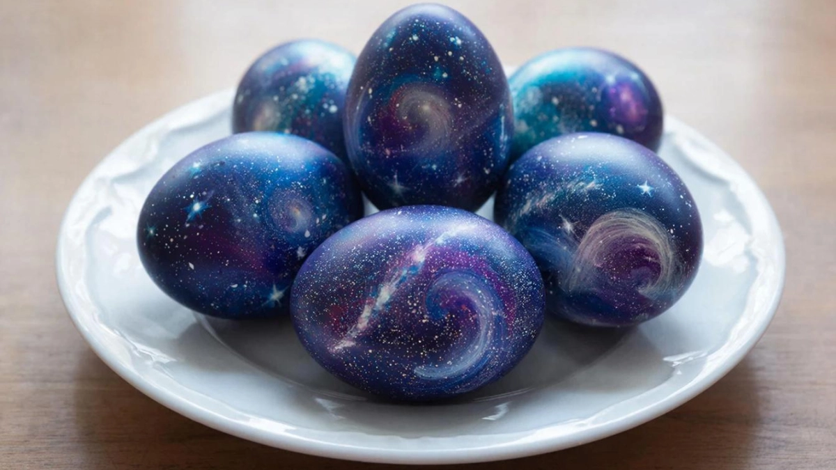 Берем марлю и простую заварку — к Пасхе получаем «галактические» яйца: не крашенки, а настоящая драгоценность