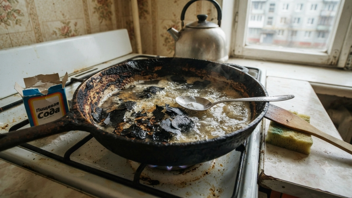 2 ложки в сковороду — и десятилетний нагар отходит хлопьями: это копеечное средство есть на каждой кухне